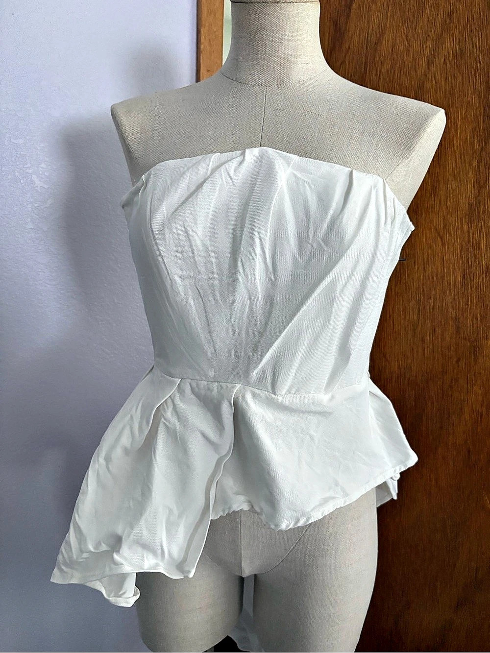 H&M Conscious Collection sz 10 Peplum Fishtail Tube Top Cream Off White